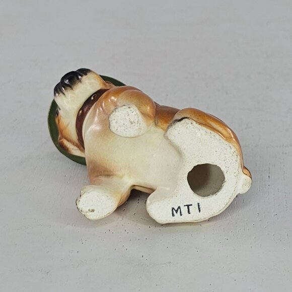 Vintage MTI Mack Truck Mascot Bulldog Figurine Wearing Green Helmet Ceramic Rare - Picture 7 of 8